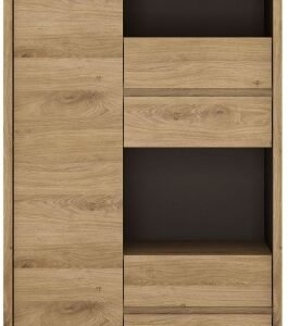 Shetland Oak Effect 1 Door 4 Drawer Display Cabinet